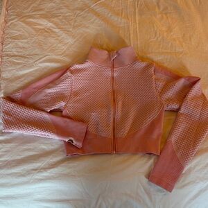 Pink Textured Zip-Up Cropped Jacket